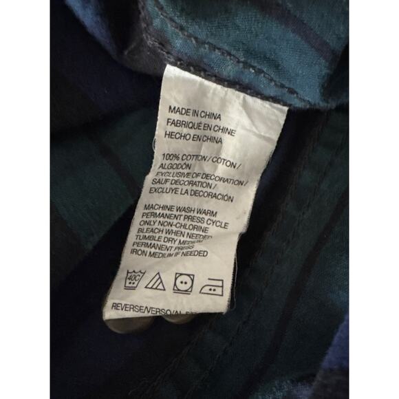 Izod Plaid Mixed Patchwork Button Down Fun Shirt Men Medium Green Blue Tartan - Picture 5 of 8